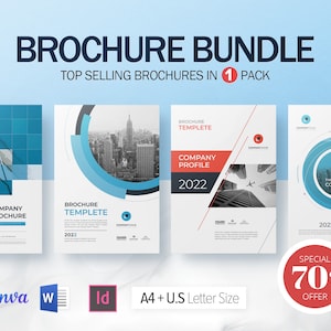 Pacchetto di brochure, modelli di brochure aziendali, design di brochure, Docx, Canva e Indesign, 70% di vendite, oltre 60 pagine personalizzate