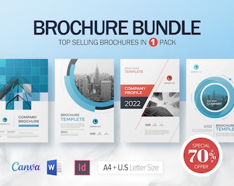Pacote de modelos de brochura, design de brochura empresarial (Canva, InDesign, Docx)