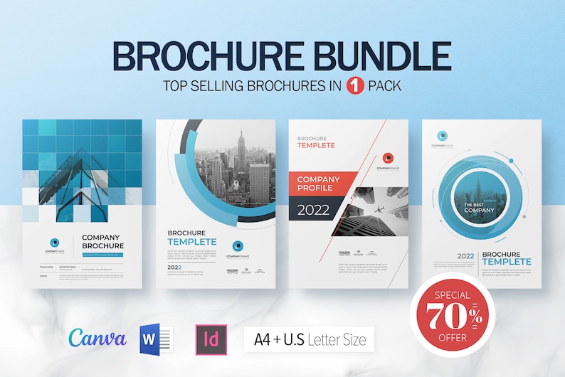 Brochure bundle, Company brochure templates, Brochure design, Docx, Canva, & Indesign, 70% Sales, Over 60 custom pages image 1