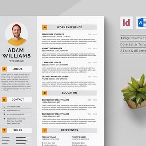 Clean Resume Template, CV Resume and Cover Letter, Professional Executive Resume Template for WORD & INDESIGN.