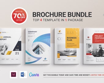 Brochure Template Bundle, Annual Report, Proposal (InDesign, Canva, Docx)