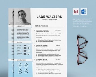 Resume CV Template, Two Pages Resume and Cover Letter, Professional Executive Resume Template for WORD & INDESIGN.
