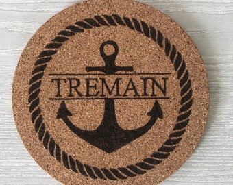 Anchor Monogram Trivet-Personalized Potholder-Cork Trivet