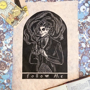 Follow Me Woodcut Handprinted