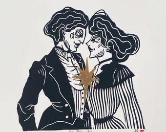 The Gaze queer lesbischer Linoldruck