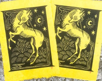 TIER 2 - Medieval Unicorn handmade linocut print