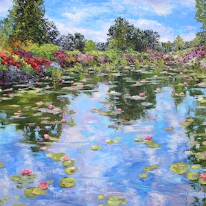 Extra Large Water Lily Pond Painting, &quot;An Ode To Monet&quot;, original giverny garden oil painting
