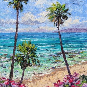 Laguna Summer Vibes Original Oil On Canvas, Palm Trees And The Beach