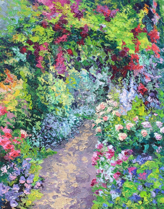 油絵 油彩 油彩画 絵 絵画【colorful flower garden】 Acrylic Painting Tulip Flower Garden Landscape. Colorful