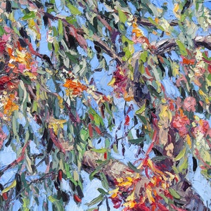 Plein Air Original Eucalyptus Tree Flowers Oil Painting - Gum Tree Flowers Original Canvas 11&quot; x 14&quot; Oil Tree Painting