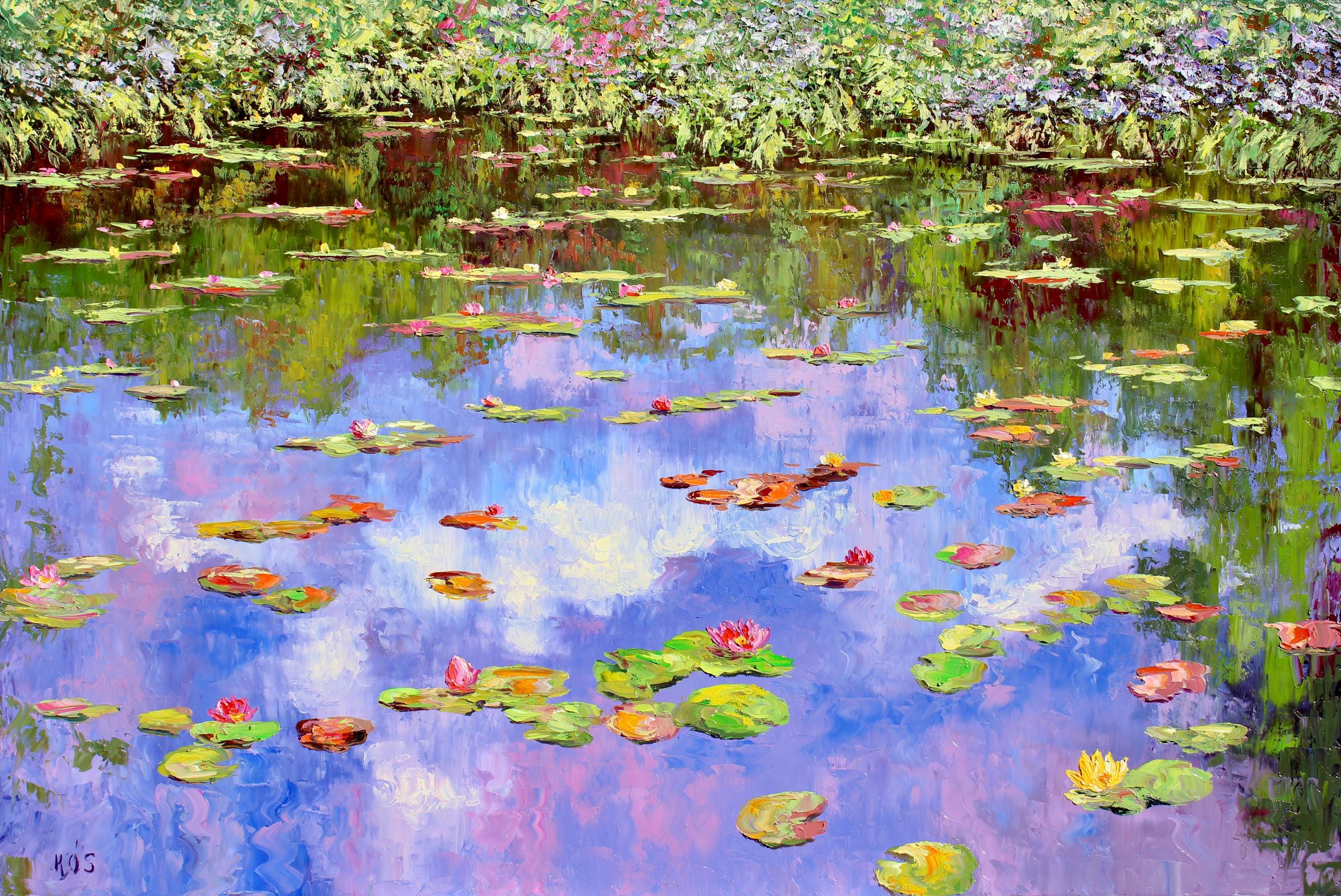 特大サイズの睡蓮の池の絵画、「モネへの頌歌」、ジヴェルニー庭園の
