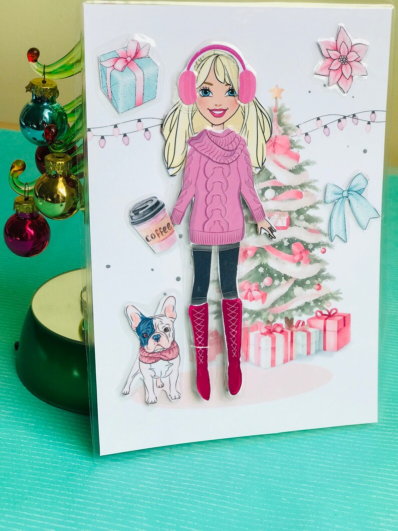DIY Christmas Decor Dress up Paper Doll Printable Crafts for Girls, Winter Crafts for Kids