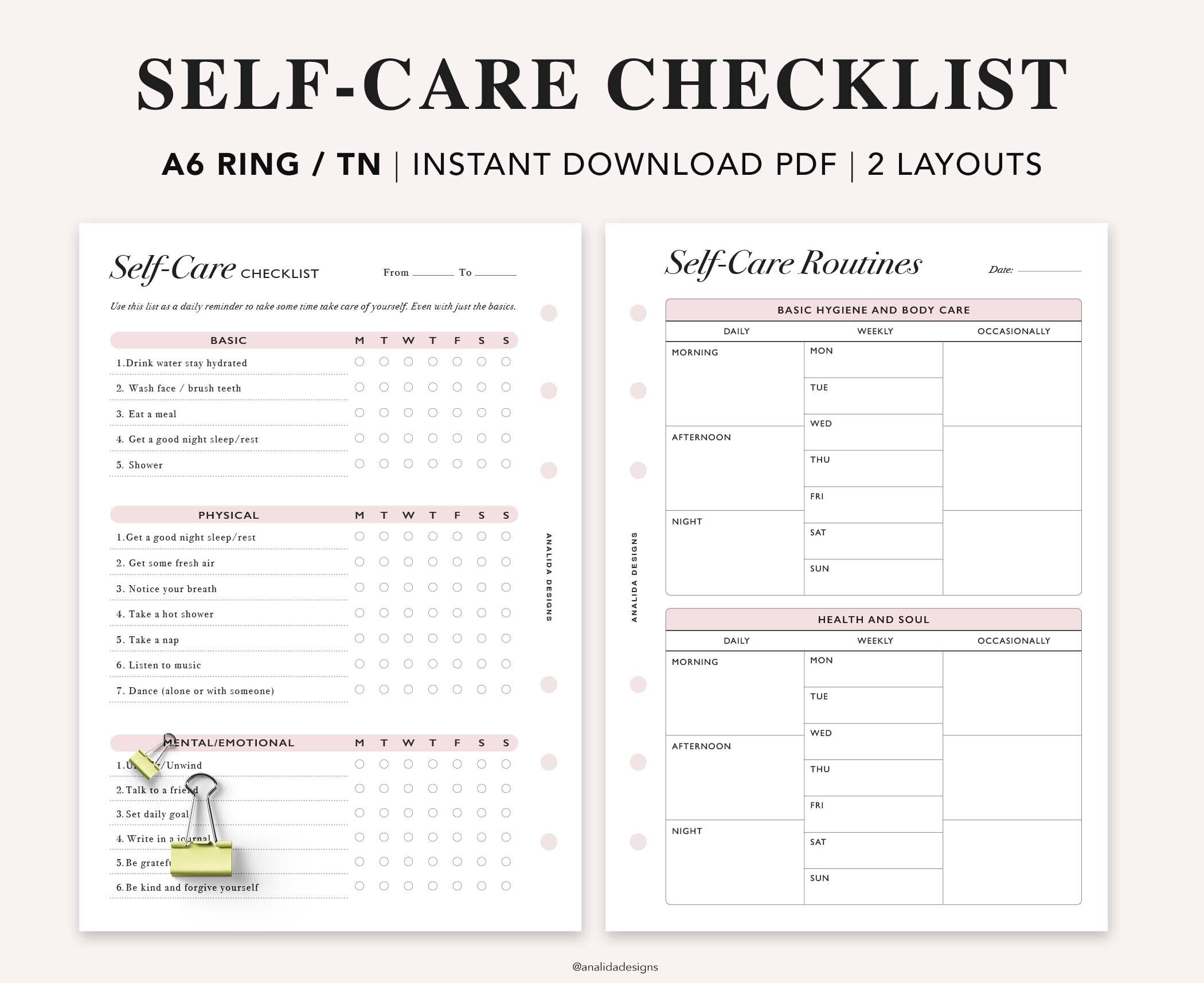 A6 Self Care Checklist Tracker Self Help Journal Daily - Etsy