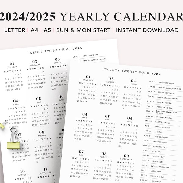 2025 Yearly Calendar With Holidays 2025 Yearly Overview Printable 2025