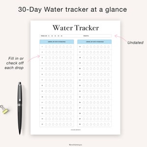 Water Tracker, 30 Day Water Challenge Printable, Water Intake Template, Hydration Tracker, Monthly Water Tracking, Instant Download image 7