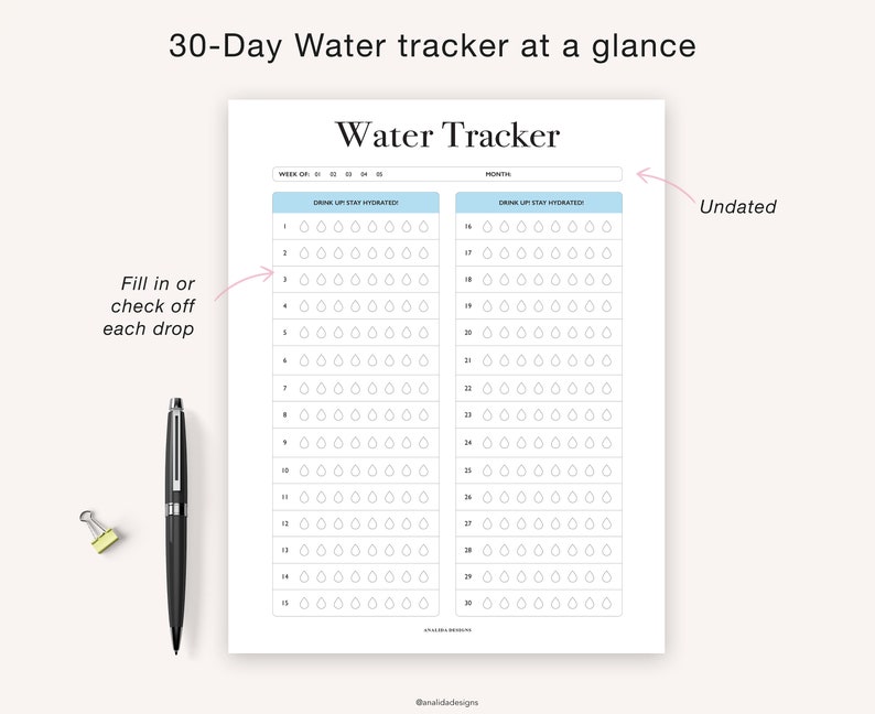 Water Tracker, 30 Day Water Challenge Printable, Water Intake Template, Hydration Tracker, Monthly Water Tracking, Instant Download image 7