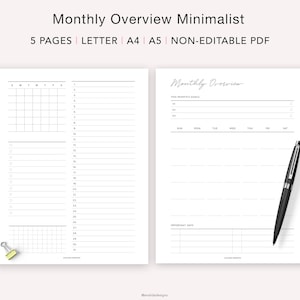 Monthly Planner Printable, Monthly Overview, Monthly Calendar, Month at ...