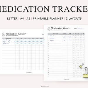 Medication Chart, Printable Medication Tracker, Medical Planner, Monthly Weekly Pill Tracker, Tablet Reminder, PDF Instant Download