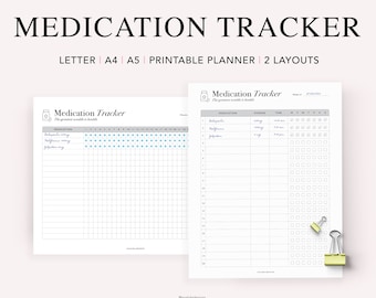 Medication Chart, Printable Medication Tracker, Medical Planner, Monthly Weekly Pill Tracker, Tablet Reminder, PDF Instant Download