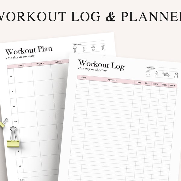 Workout Planner Printable, Exercise Log, Workout Template, Workout Calendar, Fitness Planner, Workout Tracker A5, A4 & US Letter