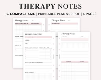 Therapy Notes Planner: FC Compact Size, Mental Health Journal (Printable PDF)