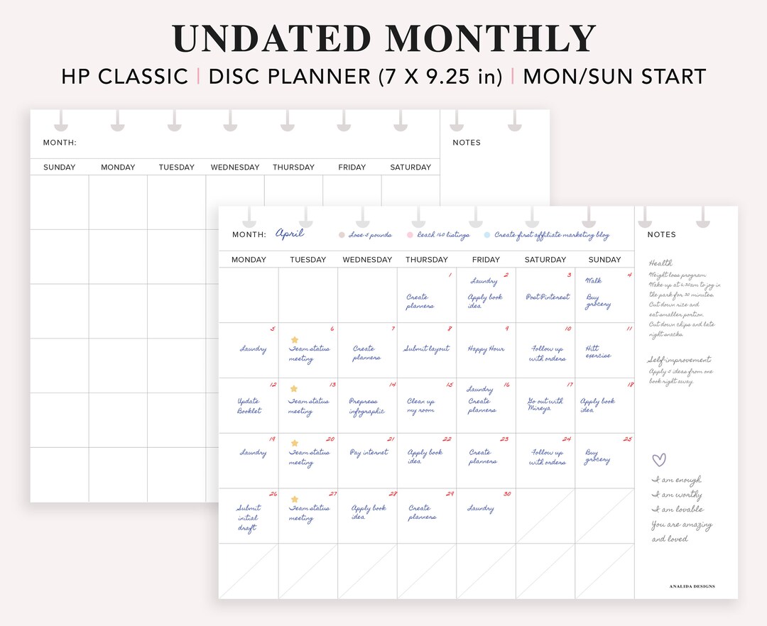 Monthly Planner Printable, Happy Planner Classic, Undated Monthly ...