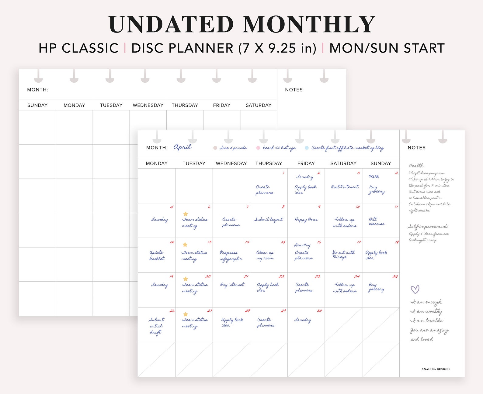 Monthly Planner Printable Happy Planner Classic Undated - Etsy