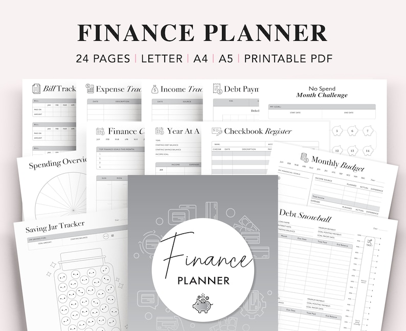 Finance Planner Printable, Debt Snowball, Savings Tracker, Budget Binder, Personal Finance, Digital Financial Planner, A5 Planner Inserts image 1