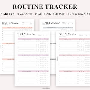 HALF LETTER Habit Tracker Printable, Weekly Habit Tracker, Daily Planning, Routine Planner, Routine Checklist, Half-size printables, PDF