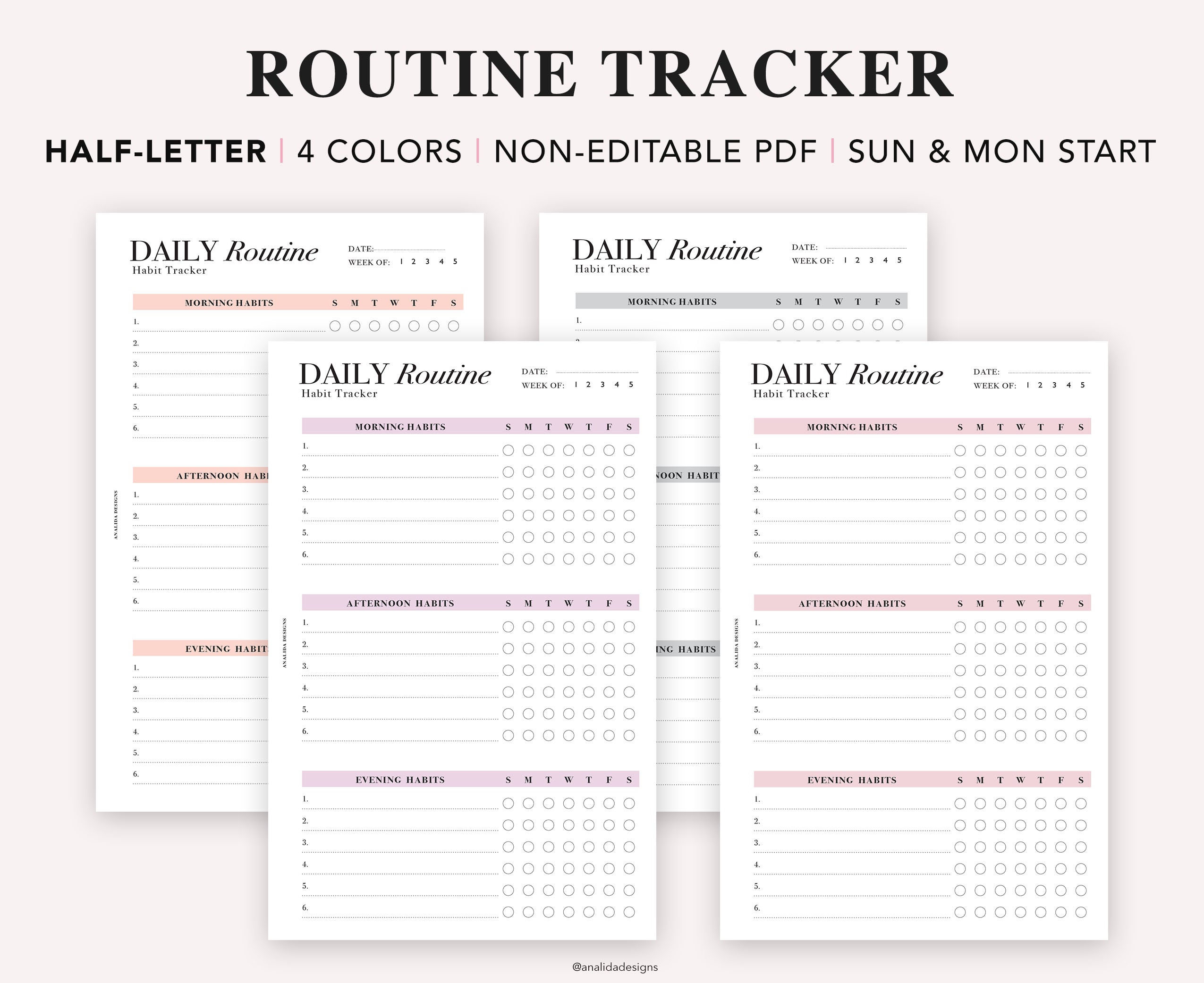 Daily Routine Half Term Half Letter Habit Tracker Printable: Weekly Routine Planner (PDF) - Etsy