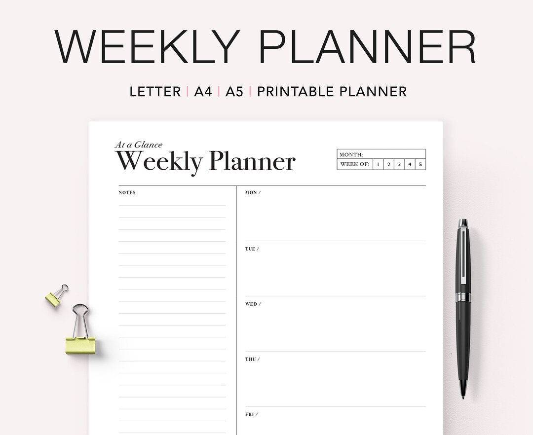Minimalist Weekly Planner Printable: Undated A4 A5 Letter (PDF) - Etsy