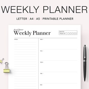 Planificador semanal minimalista imprimible: sin fecha, tamaño carta A4/A5 (PDF)