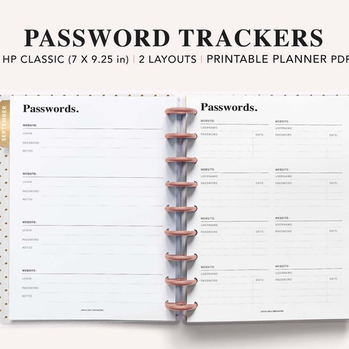 Password Tracker Happy Planner Classic Planner Password Etsy
