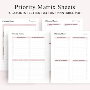 Priority Matrix Printable, Eisenhower Matrix, Decision Matrix, To Do List, Productivity Planner, Task Management, A4 A5 Letter, Digital PDF