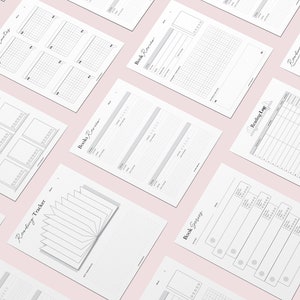 May include: Printable reading tracker and book review templates. The templates include a reading log, book series tracker, favorite quotes, and book reviews.