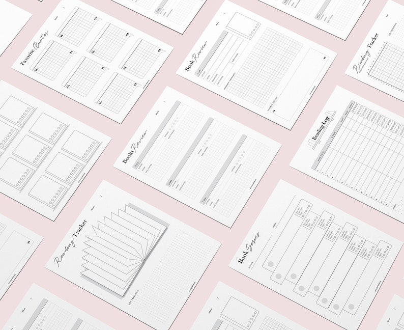 May include: Printable reading tracker and book review templates. The templates include a reading log, book series tracker, favorite quotes, and book reviews.