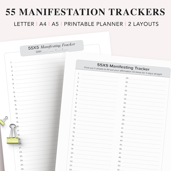 55x5 Method for Manifesting, 55x5 Manifesting Workbook, Manifestation Journal, Manifestation Planner,  Law of Attraction Printable, PDF