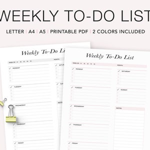 Weekly Planner Printable Pages, Weekly To Do List, Undated Planner, Weekly Habit Tracker, Week at a Glance, Printed US Letter A4, A5 inserts