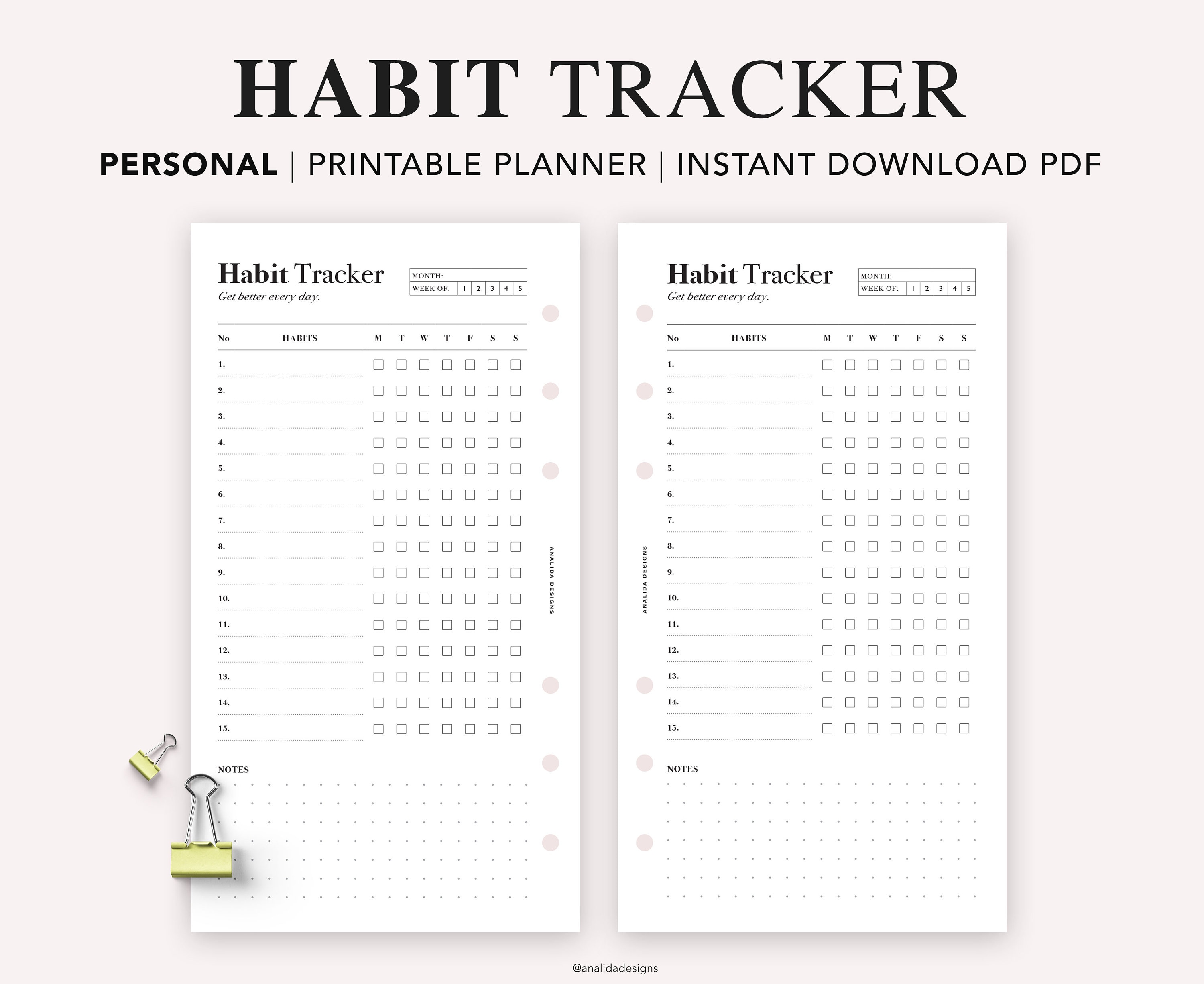  Habit Tracker Inserts for Personal Size Planners (3.75 x  6.75'') for Kate Spade Kikiki K medium LV MM agenda Creative Year Personal  Binder (Michaels) Carpe Diem Personal (PLANNER SOLD SEPARATELY) 