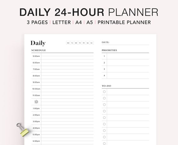 Buy 24 Hour Daily Planner Printable, Daily to Do List for Work