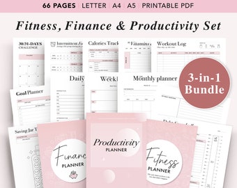 Ultimate Fitness Planner Printable Bundle, Productivity Planner, Finance Planner, Life Binder Journal, 2021 Goal Planner, A5 Planner Insert
