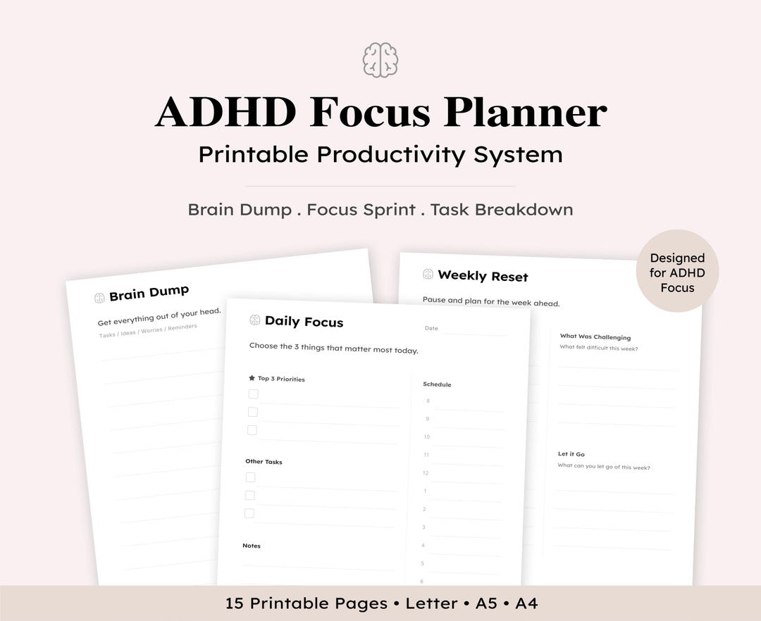 ADHD Reset Kit Printable, Gentle Productivity Planner for Overwhelmed ...