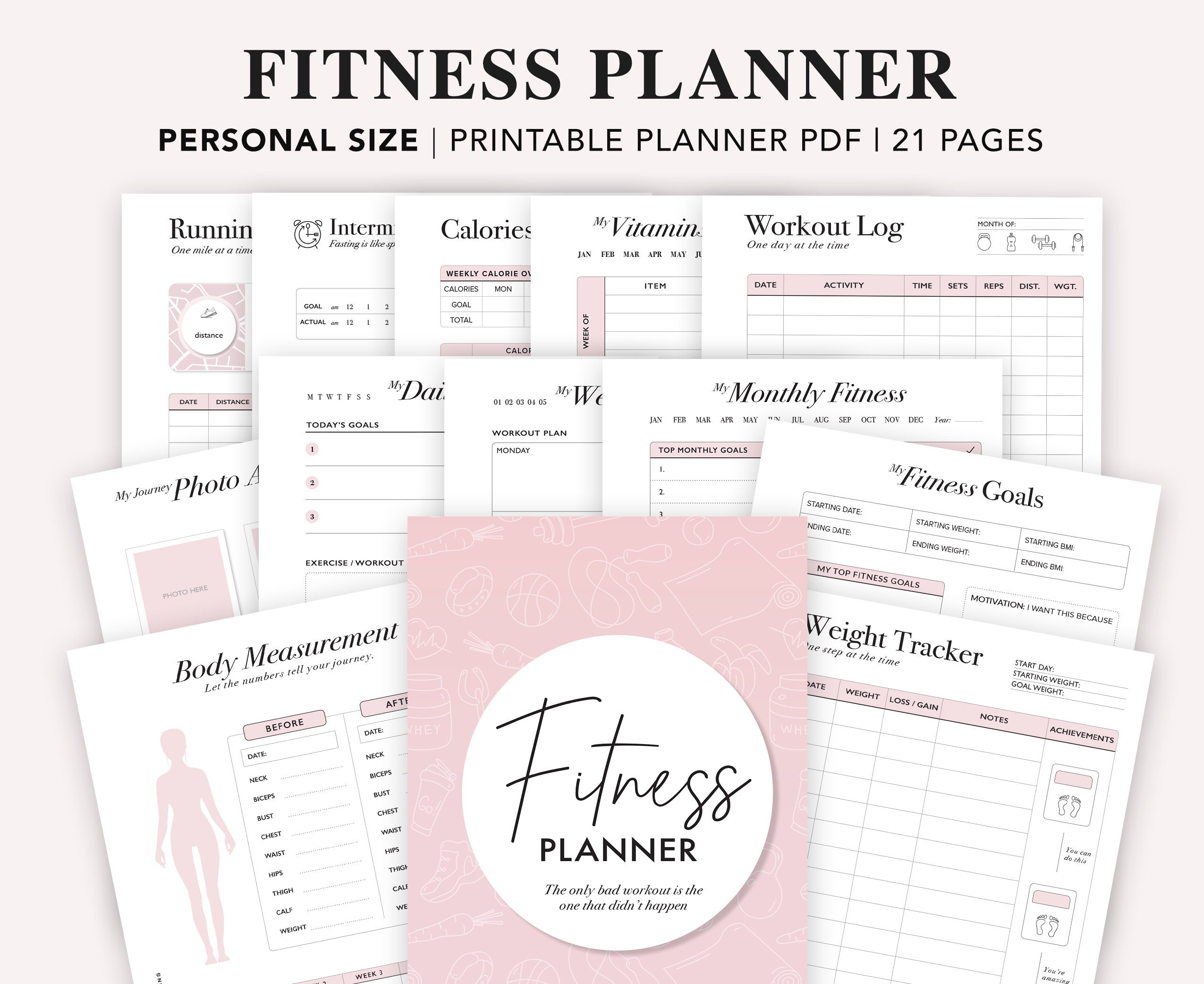 PERSONAL Fitness Planner Printable, Weight Loss Tracker, Workout Planner, Goal Planner, Food Journal, Meal Planner, PDF Instant Download