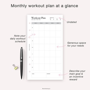 PERSONAL Workout Planner Printable, Exercise Log, Workout Template, Workout Calendar, Fitness Planner, Workout Tracker, Personal size insert image 3