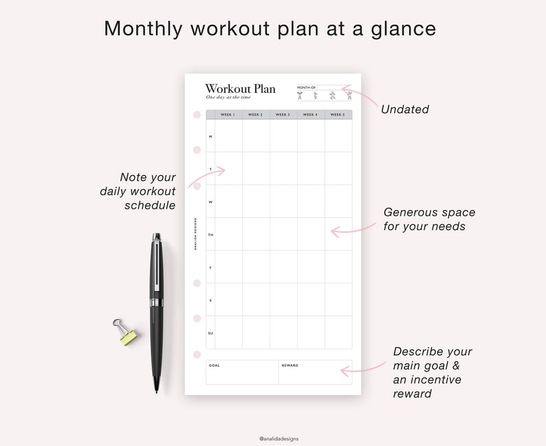 PERSONAL Workout Planner Printable, Exercise Log, Workout Template, Workout Calendar, Fitness Planner, Workout Tracker, Personal size insert image 3