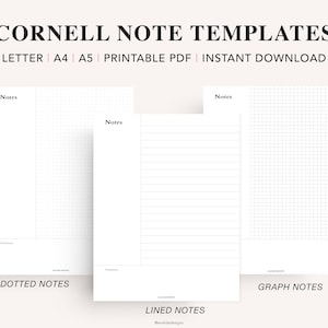 Pakiet do druku Cornell Notes, Metoda Cornell Notes, Szablon do robienia notatek dla studentów, Robienie notatek z wykładów, Siatka kropkowana, Natychmiastowe pobieranie pliku PDF
