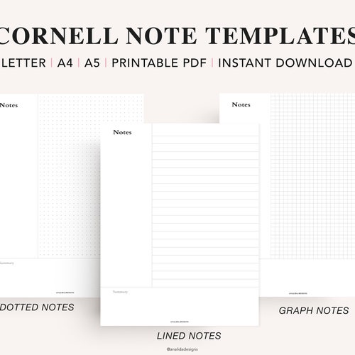 Cornell Note Template Cornell Notes Method Paper Note Taking - Etsy