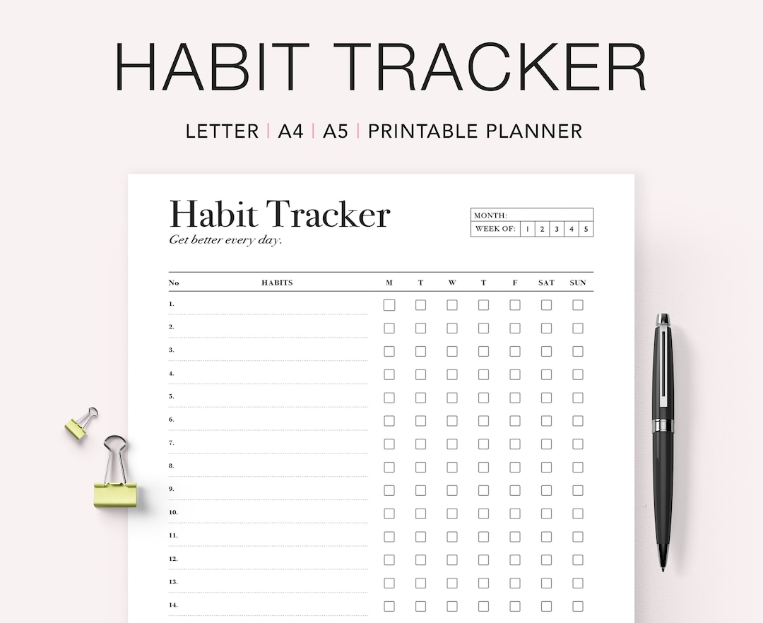 Minimalist Weekly Habit Tracker Printable: A4, A5, US Letter (PDF) - Etsy