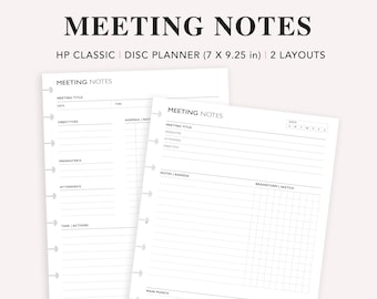 Meeting Notes, Happy Planner Insert, Work Organizer, Daily Weekly Work Planner, Meeting Agenda Template, Business Planner, HP Classic, PDF