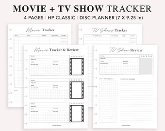 Planificador imprimible de películas y series de televisión: Inserto clásico para Happy Planner (PDF)